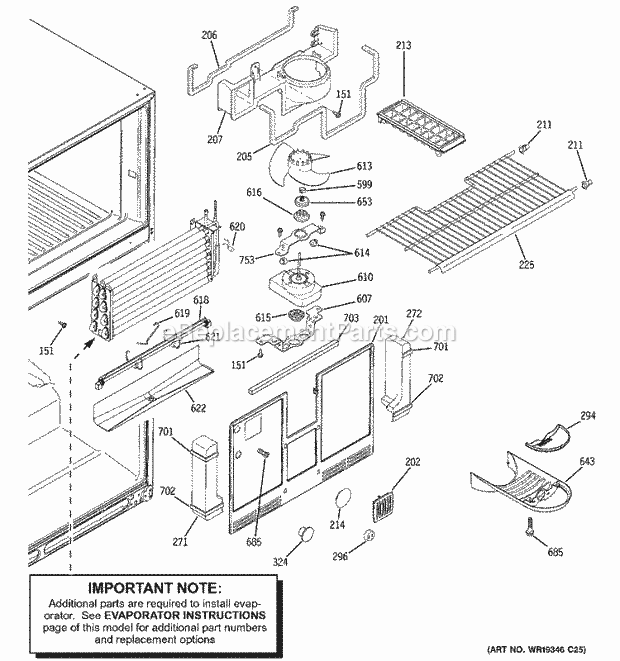 GE GTS22JBPCRWW Refrigerator Freezer Section Diagram