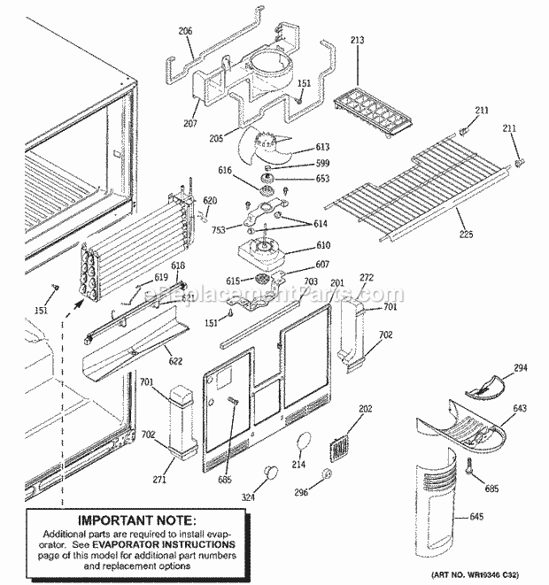 GE GTS22JBPDRWW Refrigerator P Series Freezer Section Diagram