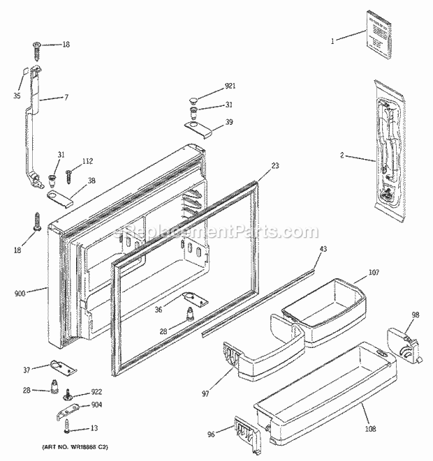 GE GTS22KBMARAA Refrigerator Freezer Door Diagram