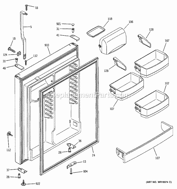 GE GTS22KBMARAA Refrigerator Fresh Food Door Diagram