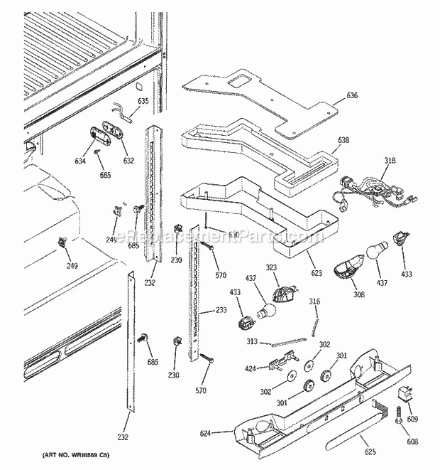 GE GTS22KBMARAA Refrigerator Fresh Food Section Diagram