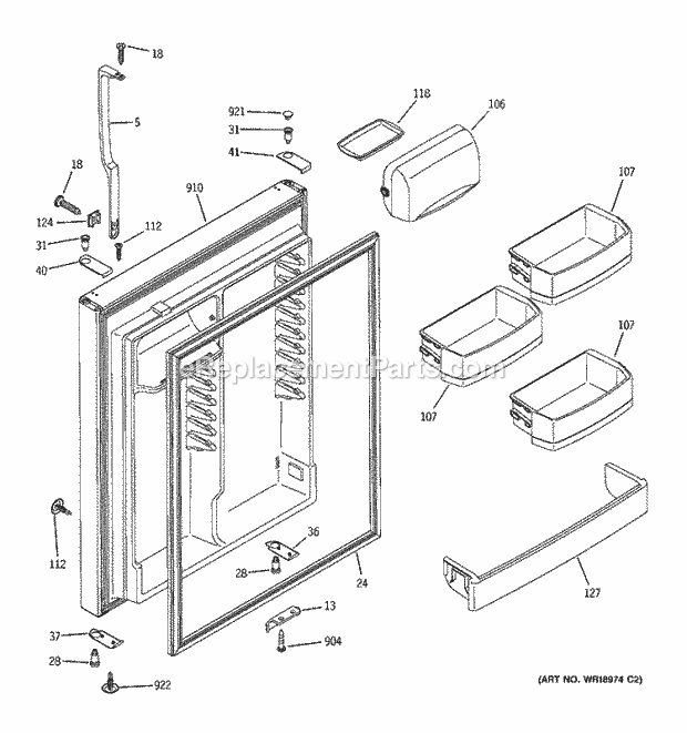 GE GTS22KBMARWW Refrigerator Fresh Food Door Diagram