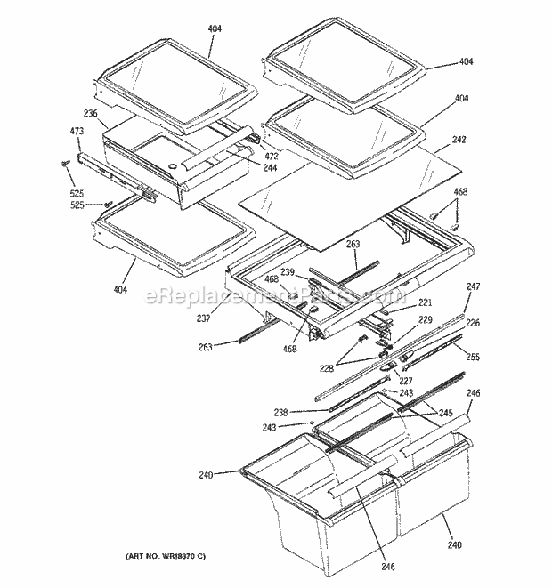 GE GTS22KBMARWW Refrigerator Fresh Food Shelves Diagram