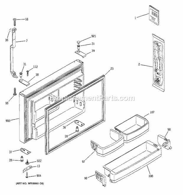 GE GTS22KBMBRWW Refrigerator Freezer Door Diagram