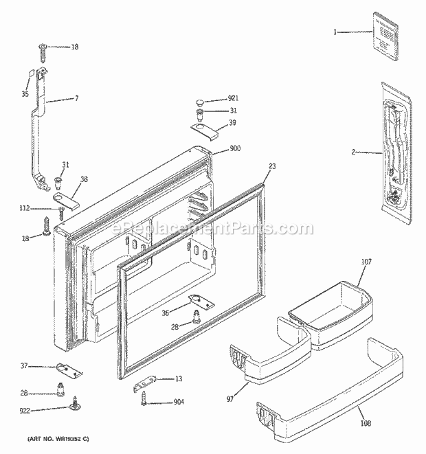 GE GTS22KBPARWW Refrigerator Freezer Door Diagram