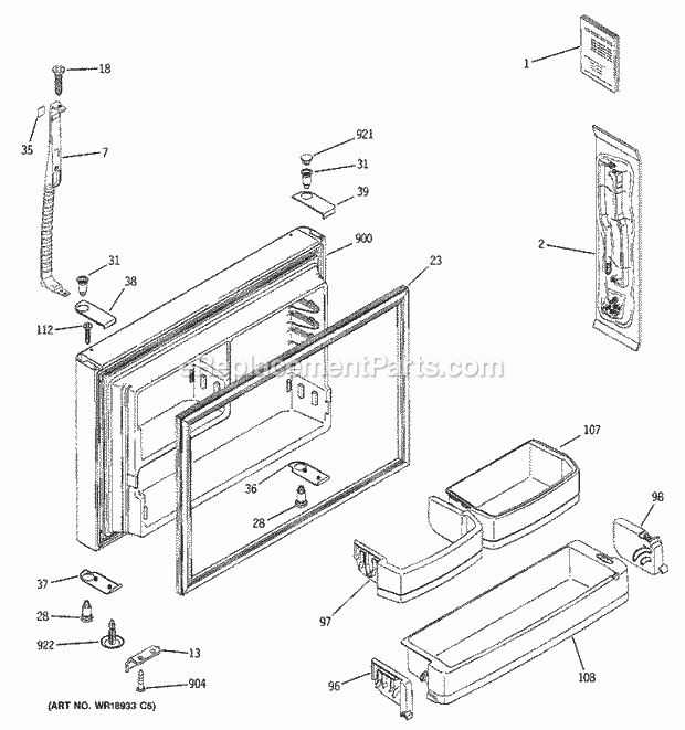 GE GTS22QBMBRCC Refrigerator Freezer Door Diagram