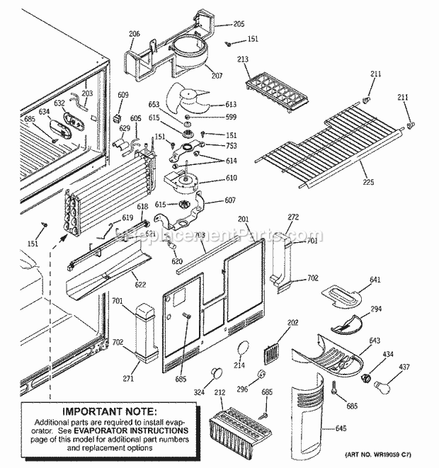 GE GTS22QBMBRCC Refrigerator Freezer Section Diagram