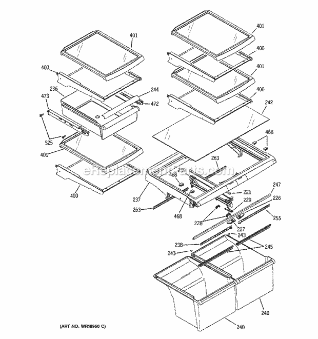 GE GTS22WCPARWW Refrigerator Fresh Food Shelves Diagram