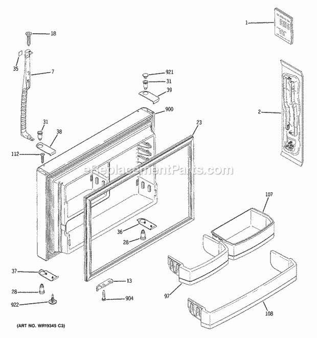 GE GTS22WCPCRBB Refrigerator Freezer Door Diagram