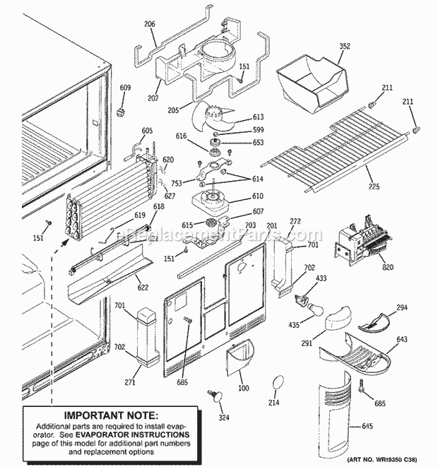 GE GTS22WCPCRBB Refrigerator Freezer Section Diagram