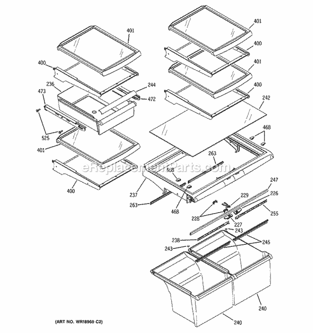 GE GTS22WCPCRBB Refrigerator Fresh Food Shelves Diagram