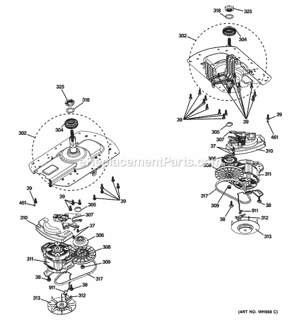 GE GTUP270GM2WW Motor & Drive Assembly Diagram