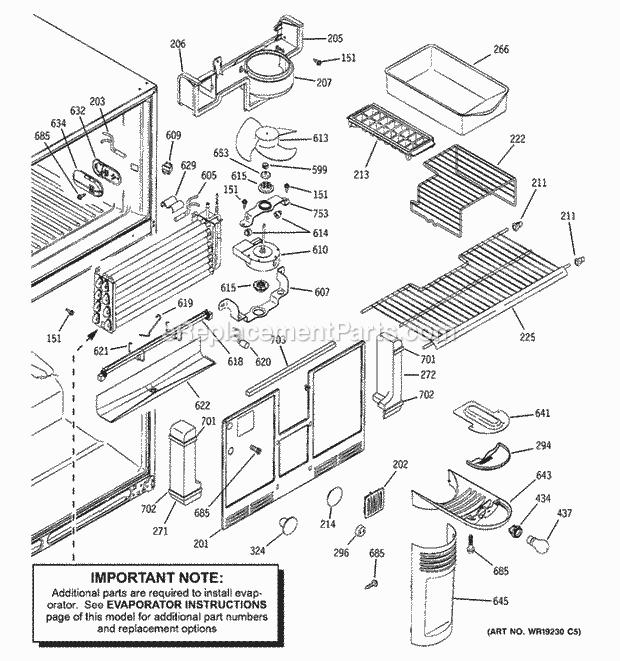 GE GTY22SBBJRSS Freezer Section Diagram