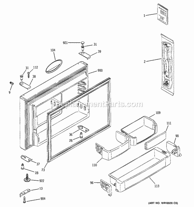 GE GTY25SBBJRSS Freezer Door Diagram