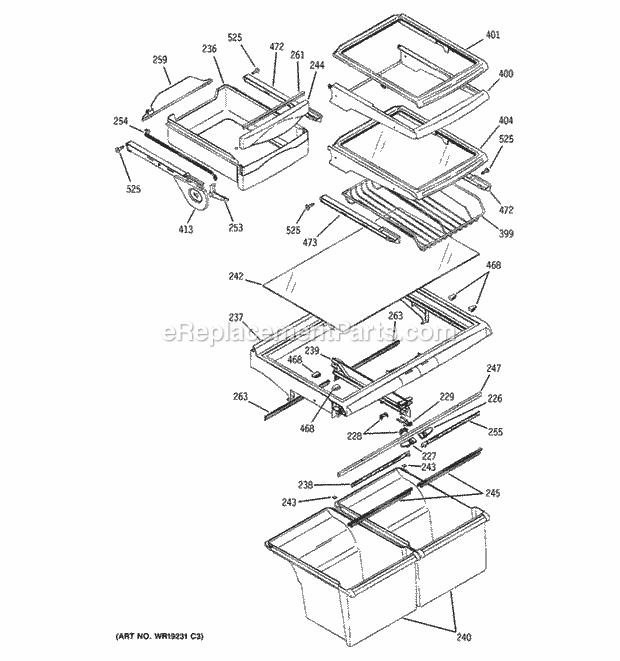 GE GTY25SBBJRSS Fresh Food Shelves Diagram