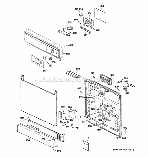 GE HDA2100V35CC Escutcheon & Door Assembly Diagram