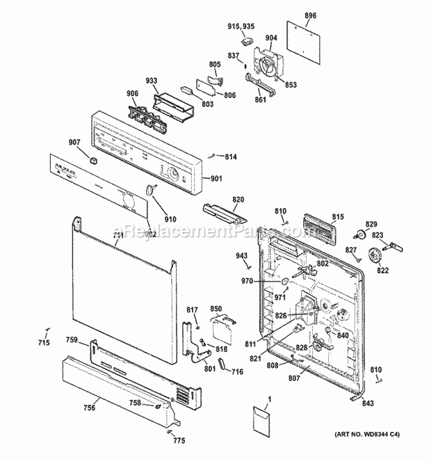 GE HDA3600D35WW Escutcheon & Door Assembly Diagram