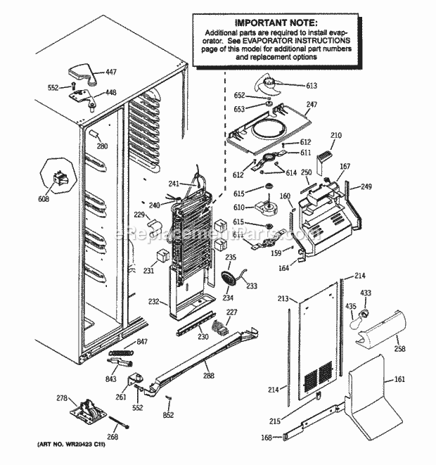 GE HSK29MGWHCCC Side-By-Side Refrigerator W Series Freezer Section Diagram