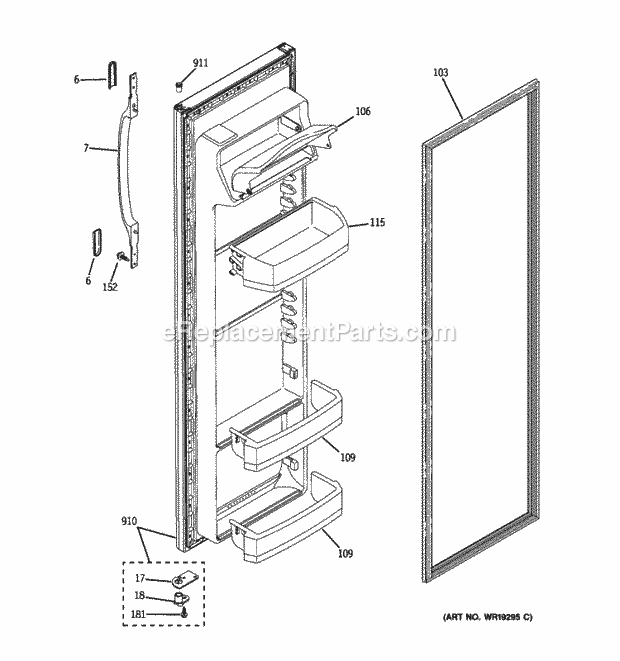 GE HSM25GFTPSA Side-By-Side Refrigerator T Series Fresh Food Door Diagram