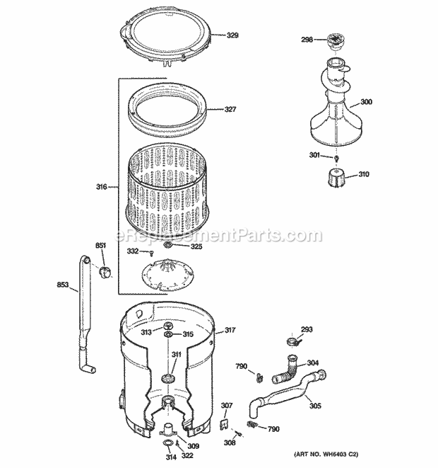 GE HTAP1200D0WW Tub, Basket & Agitator Diagram