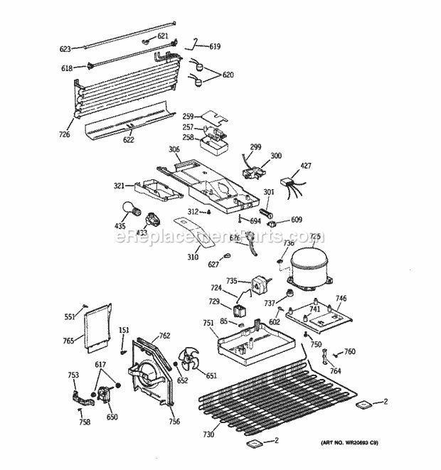 GE HTN17BBZZLWW Top Freezer Refrigerator Z Series Unit Parts Diagram