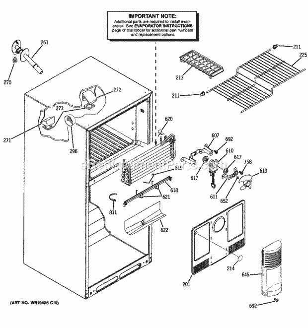 GE HTS18IBSXRWW Top Freezer Refrigerator S Series Freezer Section Diagram