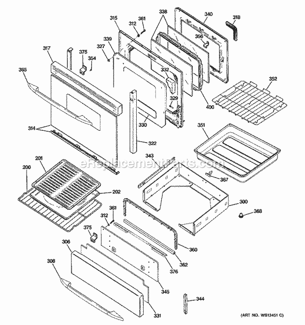 GE J2B918SEL2SS Dual Fuel Range Door & Drawer Parts Diagram