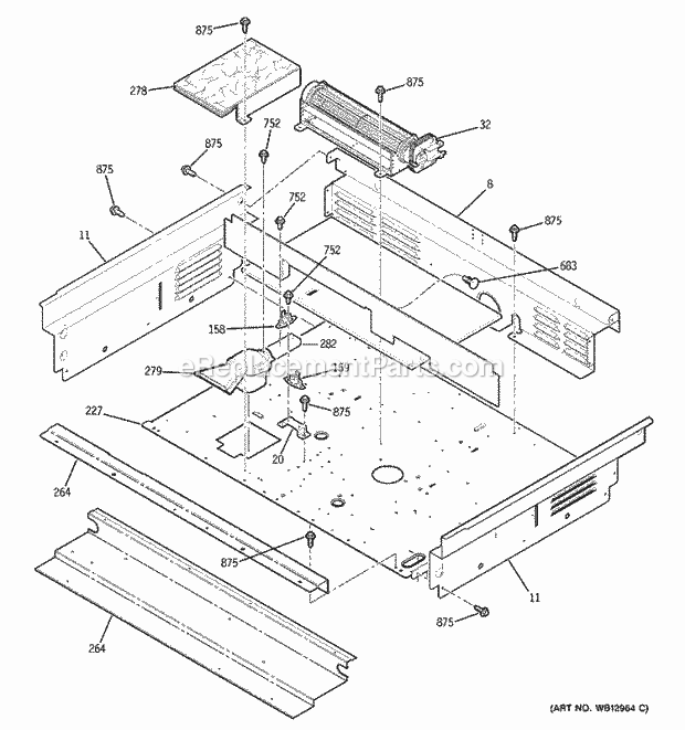 GE J2C968BEK3BB Gas Range Cooling Fan Diagram