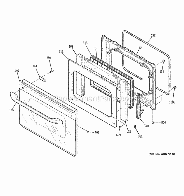 GE J2S968BH4BB Gas Range Door Diagram