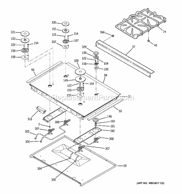 GE J2S968SEK3SS Gas Range Cooktop Diagram