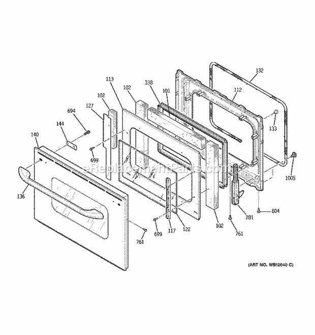 GE J2S968SEK3SS Gas Range Door Diagram