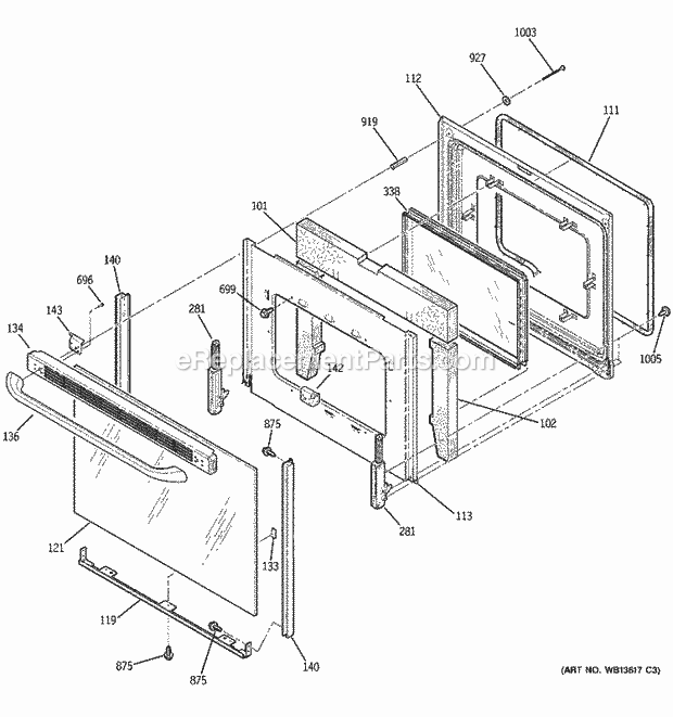 GE JB660DM1BB Electric Range Door Diagram