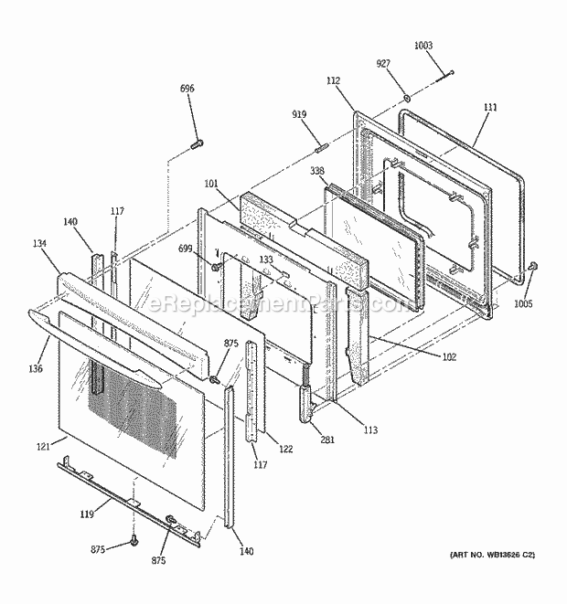 GE JB910TK3WW Electric Range Door Diagram