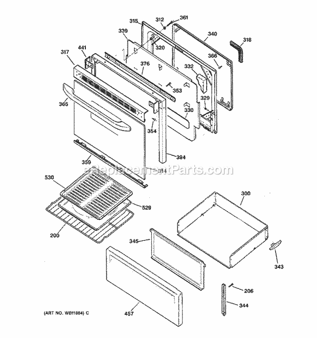 GE JBP21BC1AD Electric Range Door & Drawer Parts Diagram