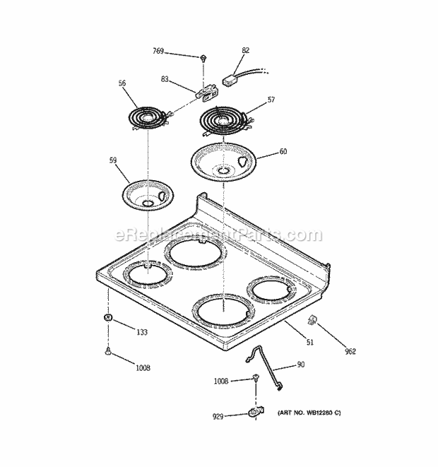 GE JBP24DH2WH Electric Range Cooktop Diagram