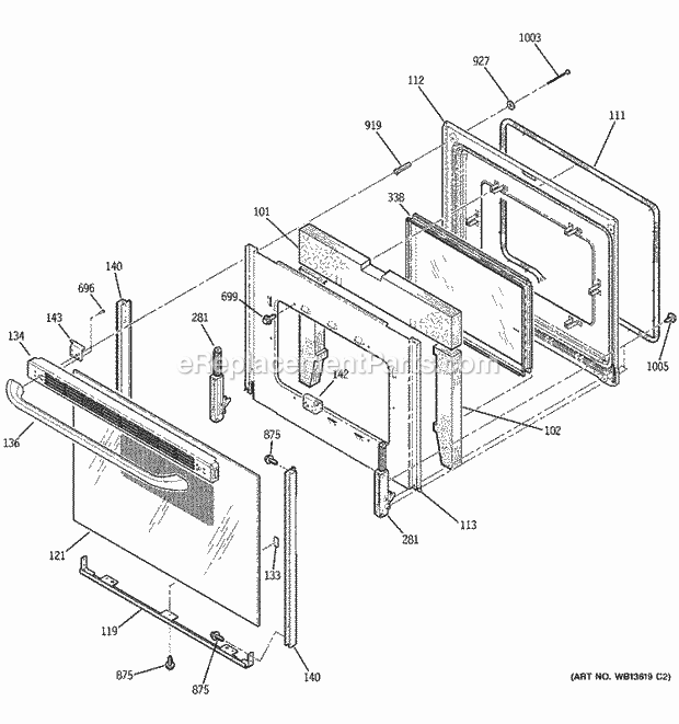 GE JBP24DM1BB Electric Range Door Diagram