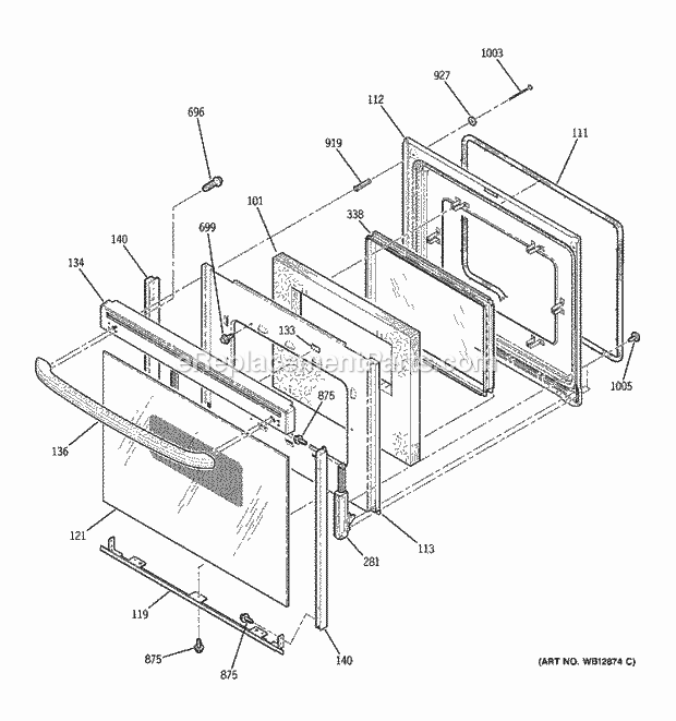 GE JBP26BH2BB Electric Range Door Diagram