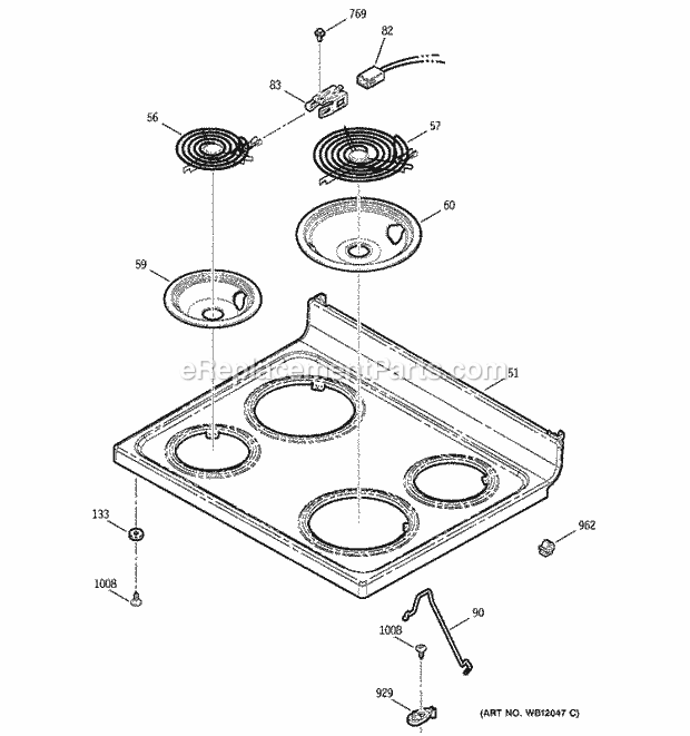 GE JBP49BK3BB Electric Range Cooktop Diagram