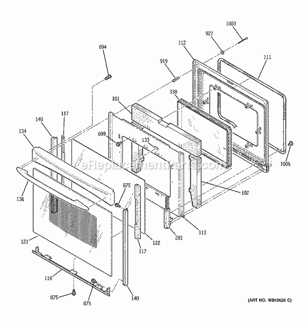 GE JBP49BK3BB Electric Range Door Diagram