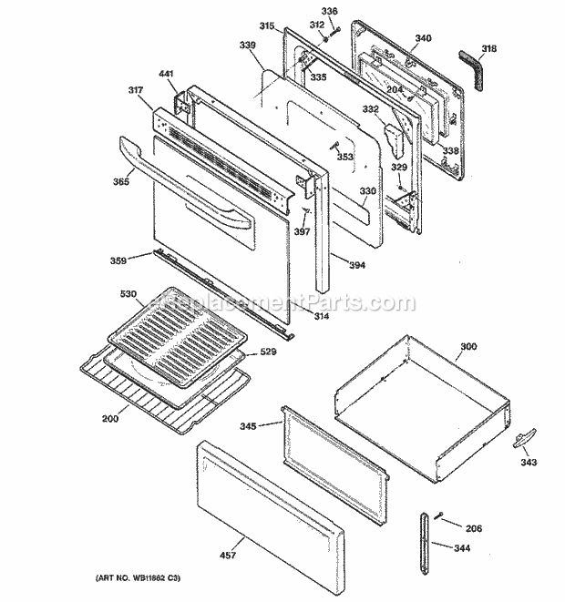 GE JBP61BD2WH Electric Range Door & Drawer Parts Diagram