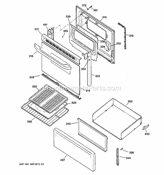 GE JBS61BC1CT Electric Range Door & Drawer Parts Diagram