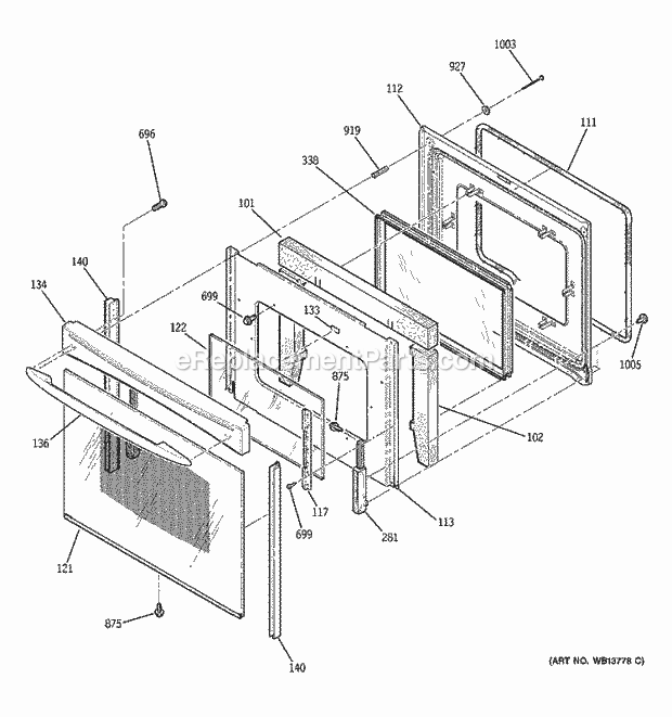 GE JCB968TJ2WW Electric Range Door Diagram