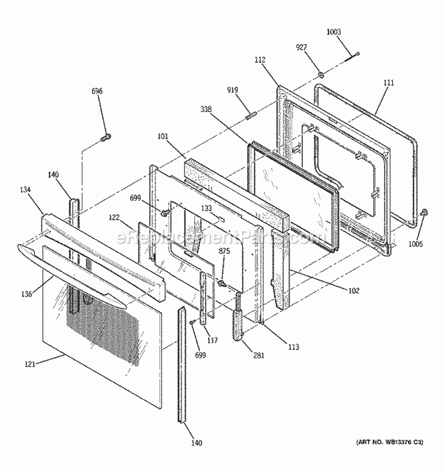 GE JCB968WK2WW Electric Range Door Diagram