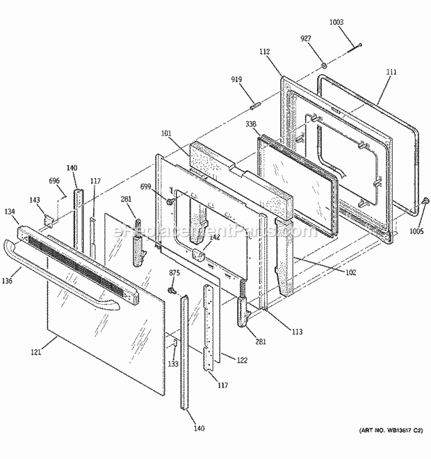 GE JCBP70BK2BB Electric Range Door Diagram