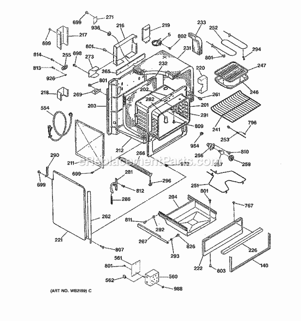 GE JCSP31WT1WW Electric Range Body & Drawer Parts Diagram