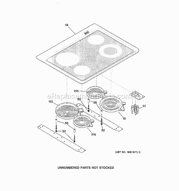 GE JDP40WB2BB Electric Range Cooktop Diagram