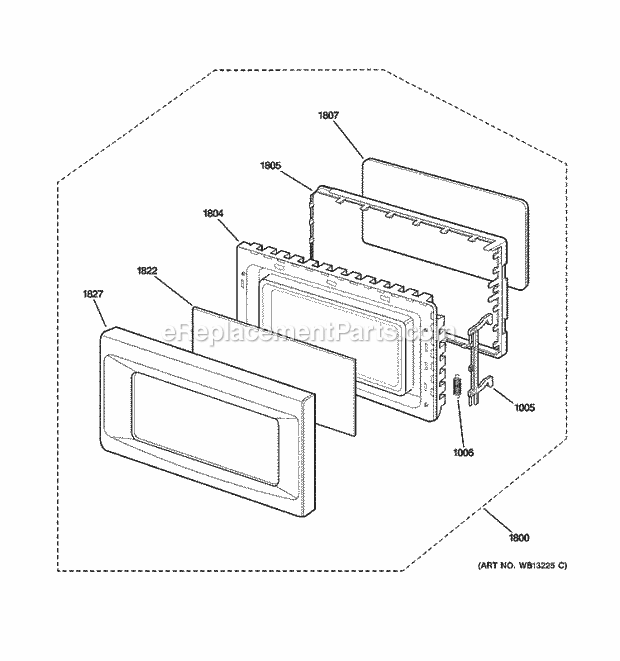 GE JEB1860DM1WW Microwave Door Parts Diagram