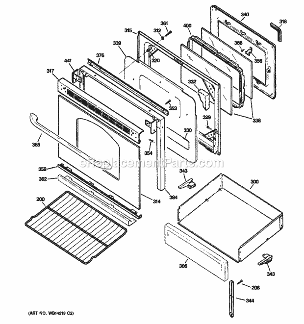 GE JGB280DEN4BB Door & Drawer Parts Diagram