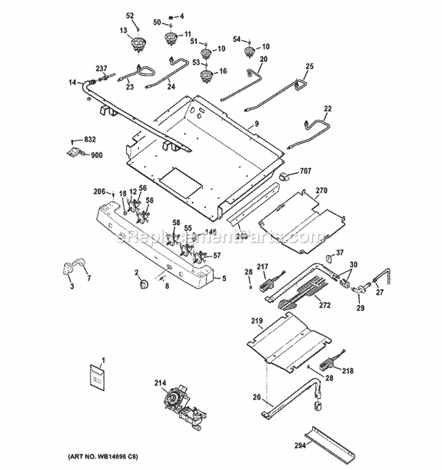 GE JGB810DET3BB Gas & Burner Parts Diagram