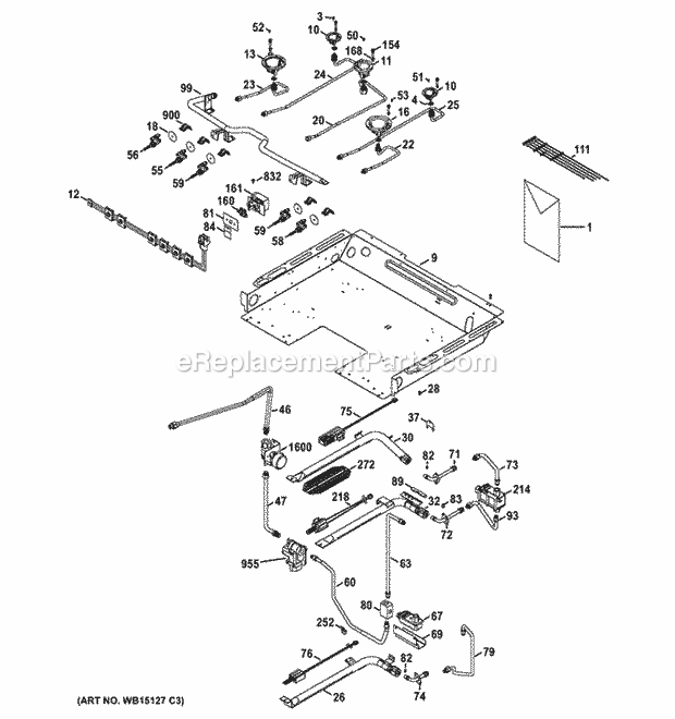 GE JGB870DET1WW Gas & Burner Parts Diagram